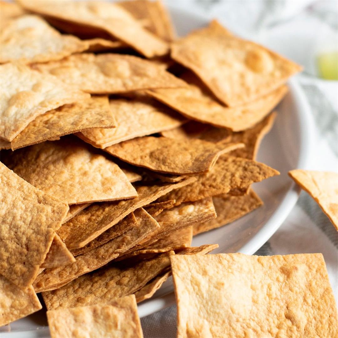 Healthy High Protein Baked Tortilla Chips (2 Ingredients!)