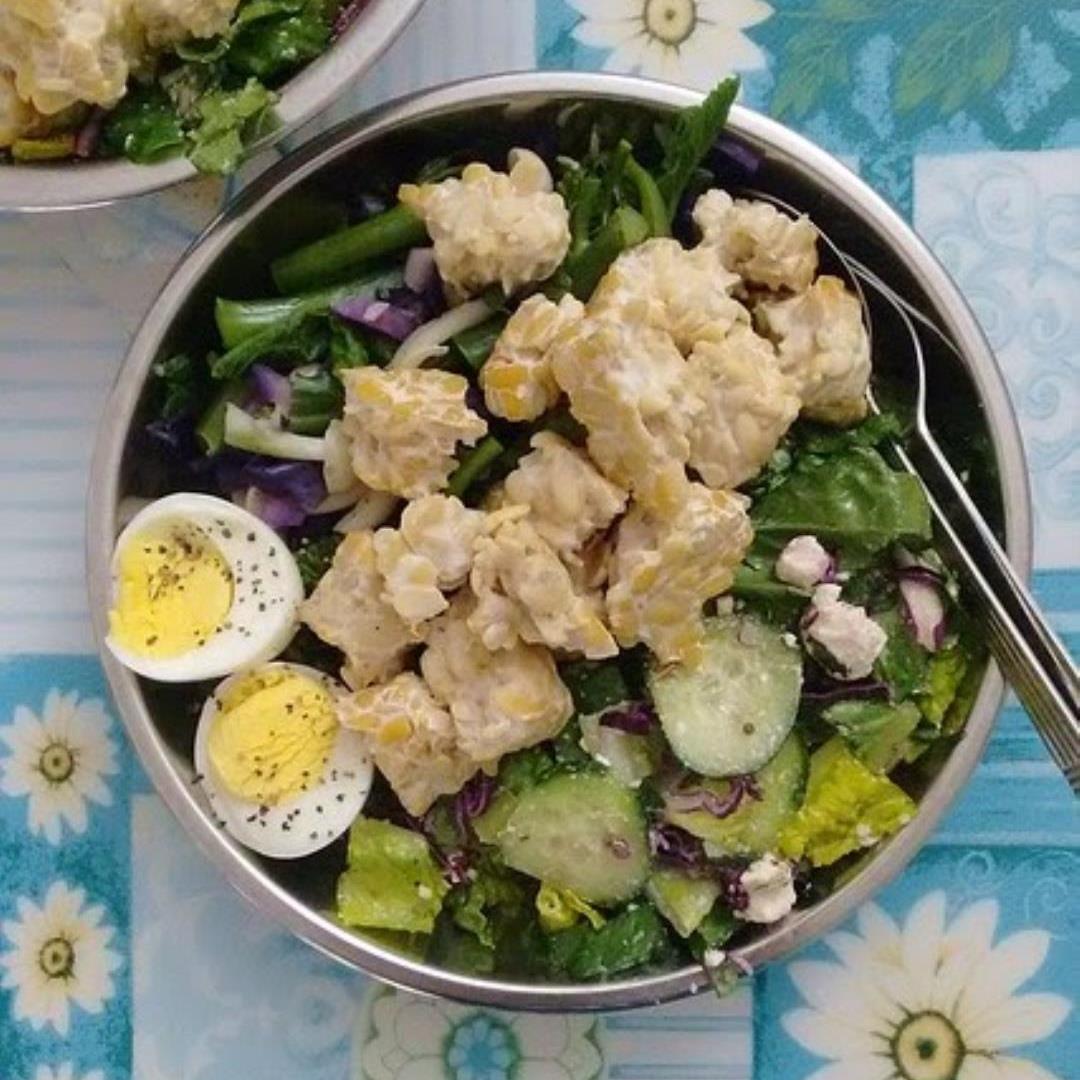 Tempeh Protein Bowl with Marinated Feta Cheese