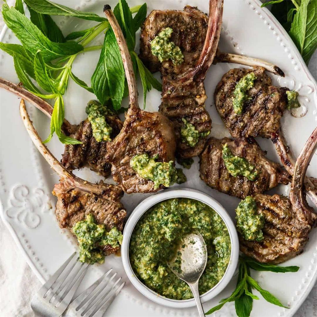 Grilled Lamb Cutlets with Mint Pesto