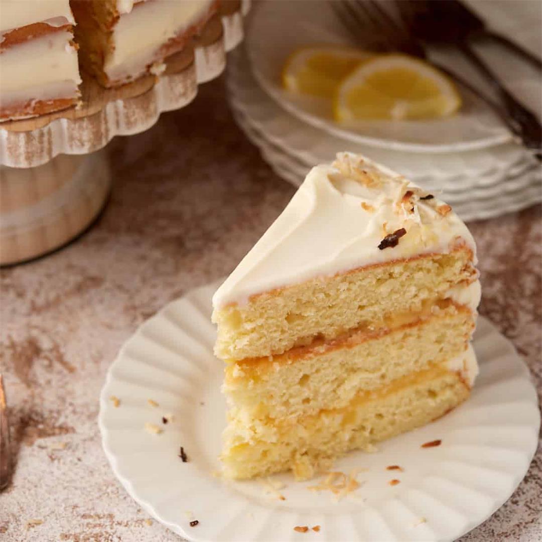 Fluffy Coconut Cake with Lemon Curd Filling