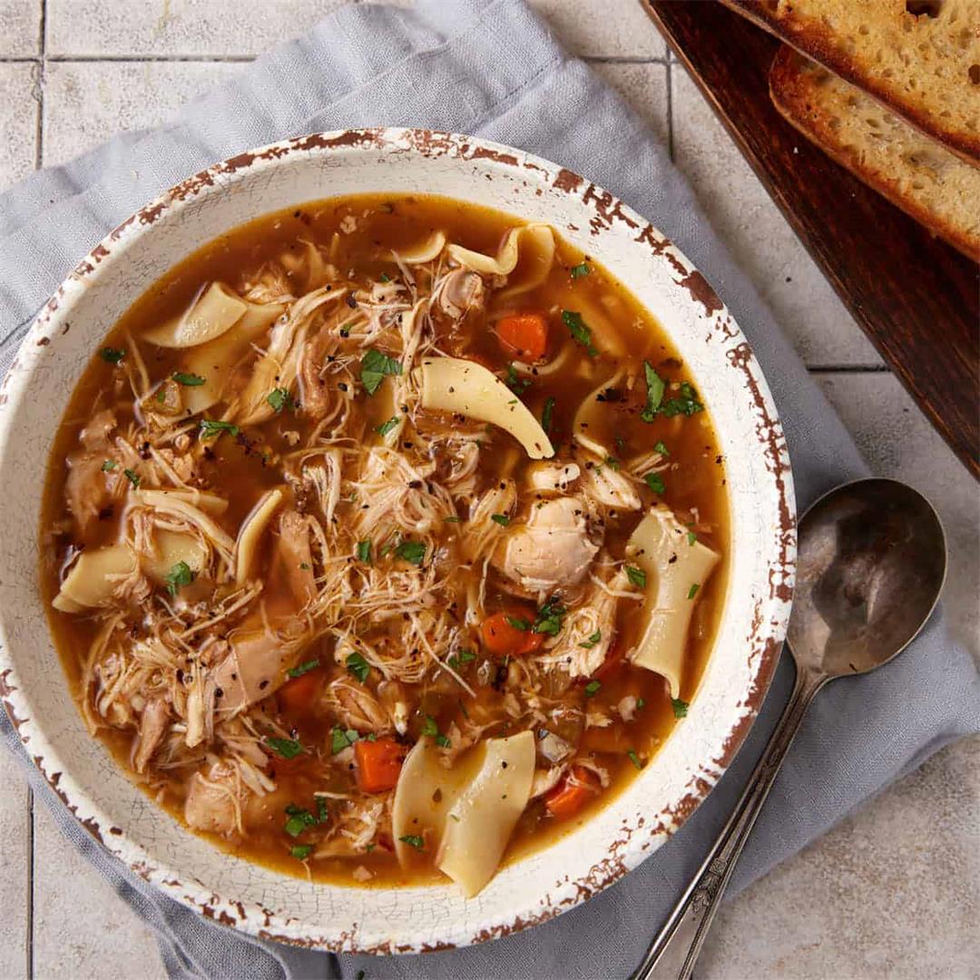 Crock Pot Chicken Noodle Soup with Chicken Thighs