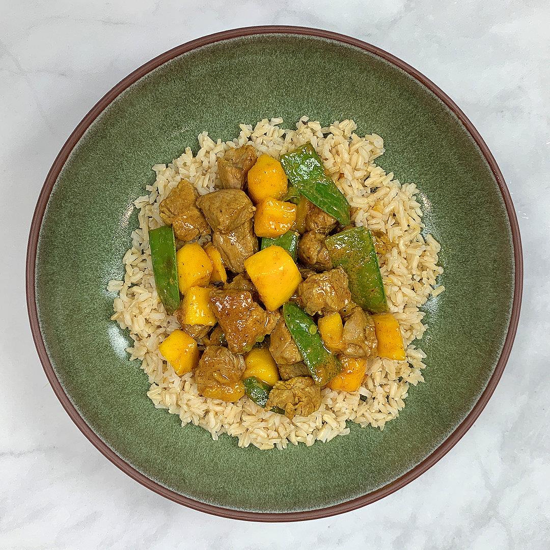 Curried Pork in Coconut Sauce with Mango & Snow Peas – A Gourme