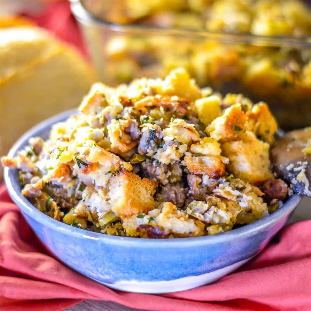 Sourdough Bread Stuffing with Sausage and Herbs