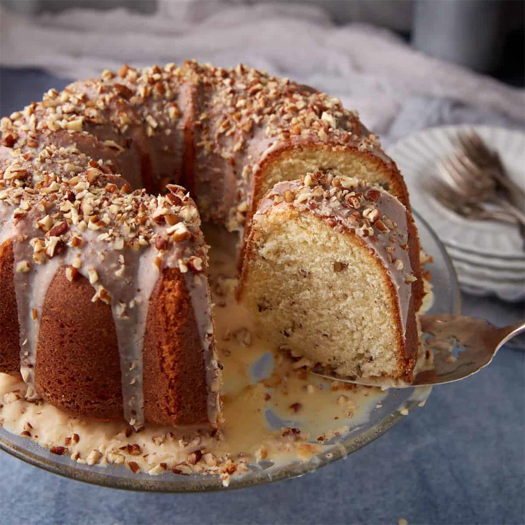 Moist Butter Pecan Pound Cake With Glaze