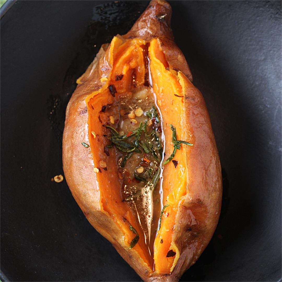 Roasted sweet potato with bourbon-miso butter