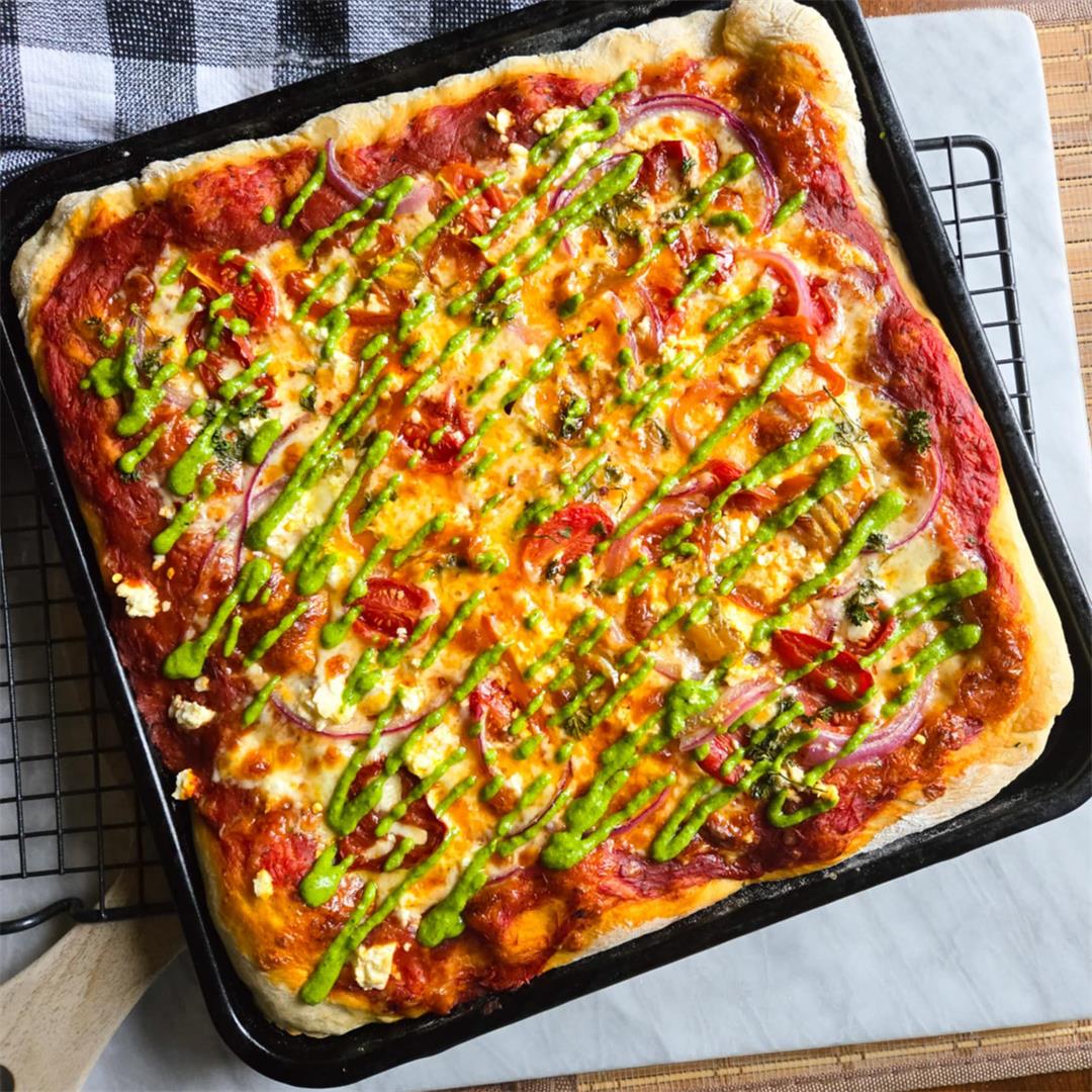 Sheet Pan Za with Pesto