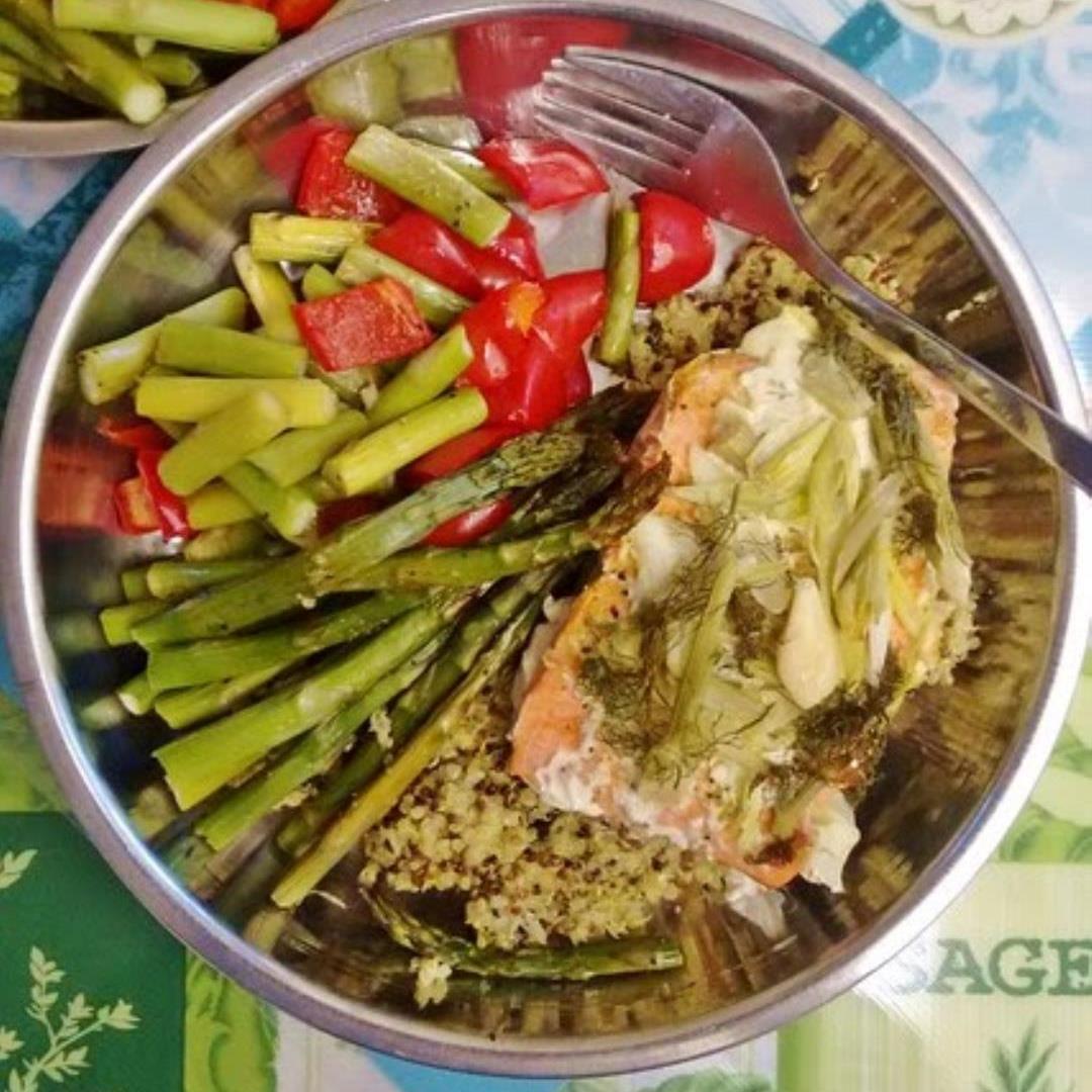 Salmon, Asparagus, Quinoa Bowl