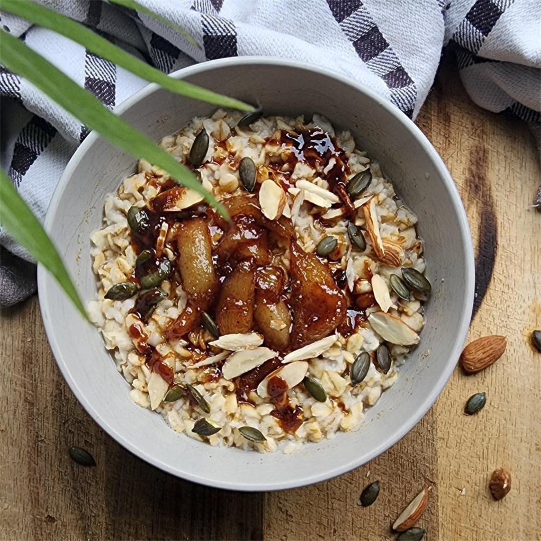 Vegan Poached Pear Porridge — That Vegan Dad