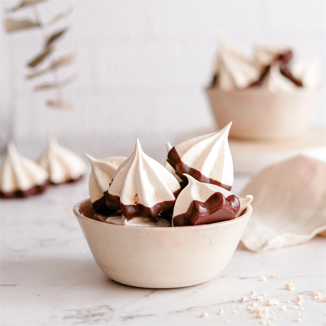 Chocolate dipped meringue kisses