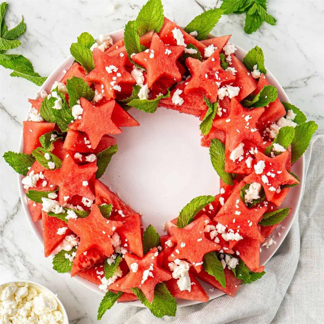 Watermelon, Feta and Mint Christmas Wreath Salad