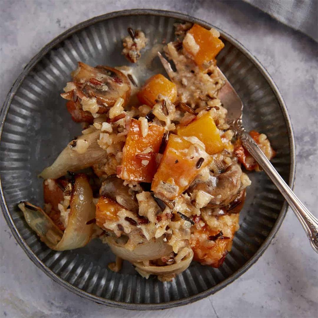 Roasted Butternut Squash Casserole with Wild Rice