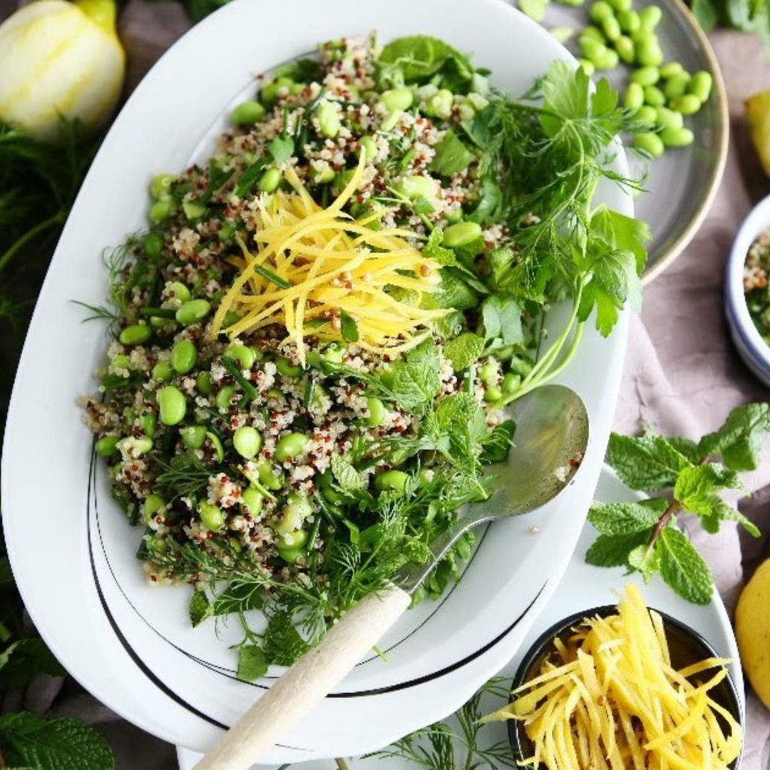 Edamame and Quinoa Salad with Pickled Lemon Skin