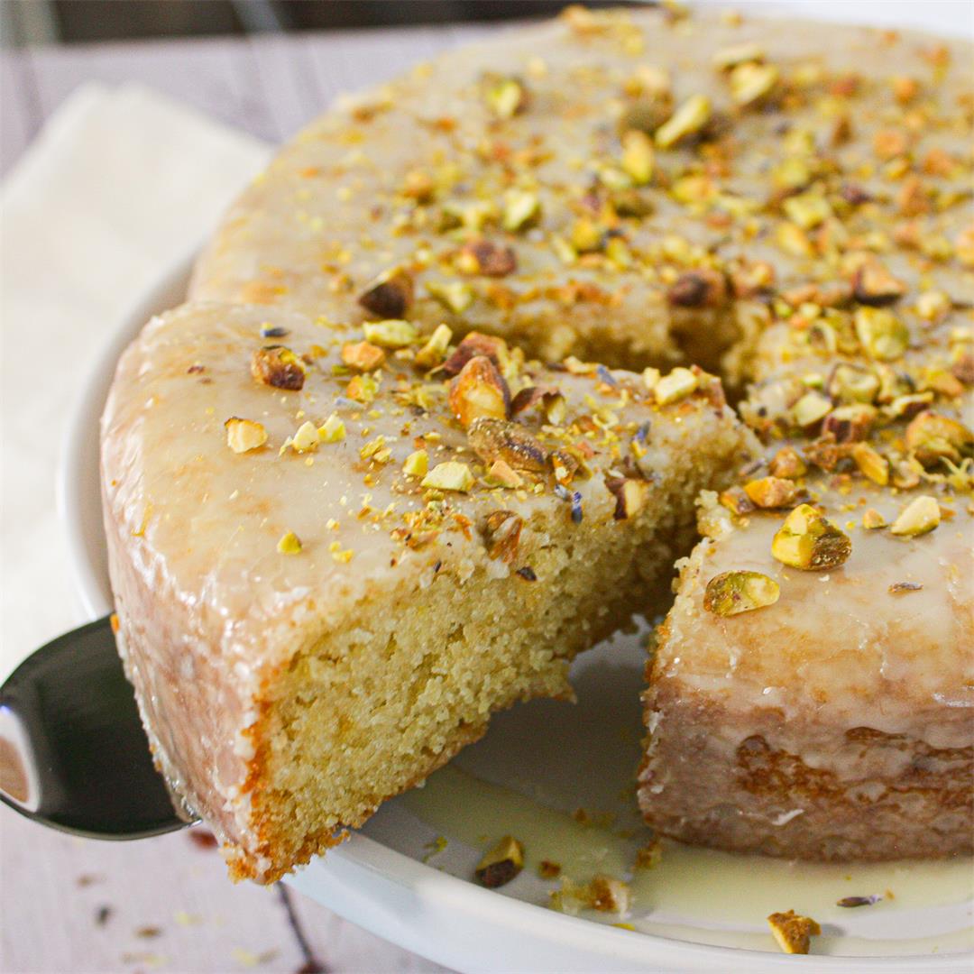 Roasted Pistachio Lavender and Lemon Olive Oil Cake