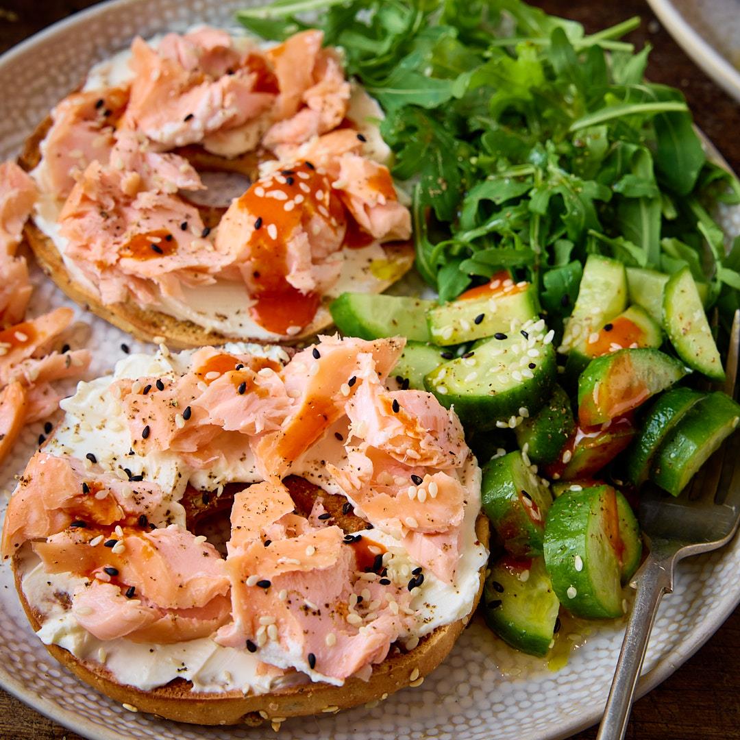 Salmon and Cream Cheese Bagels (high protein)