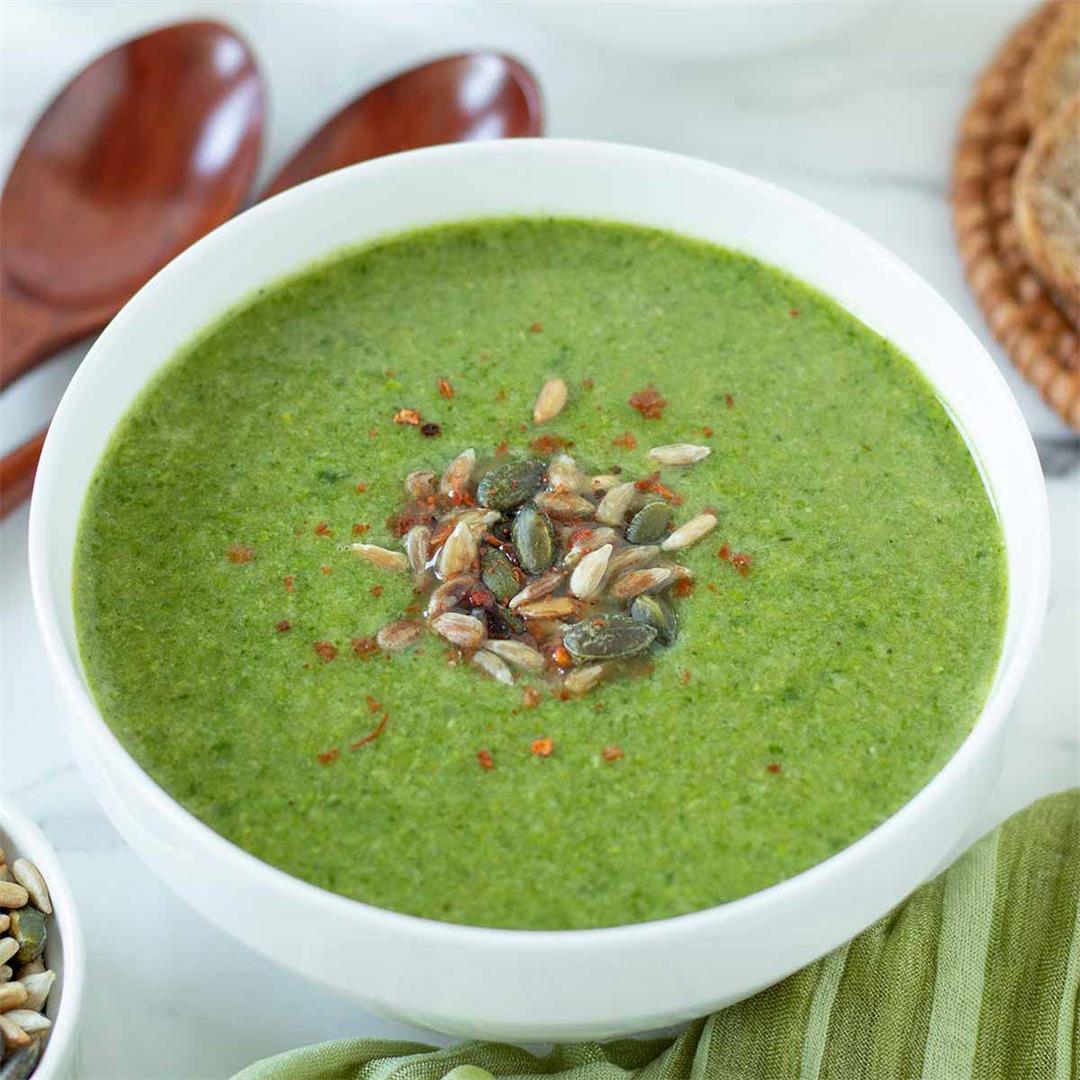 Vegan Spinach Broccoli Soup with Green Peas (No Cream)