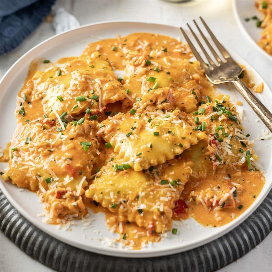 Lobster Ravioli with a Light  Tomato Cream Sauce