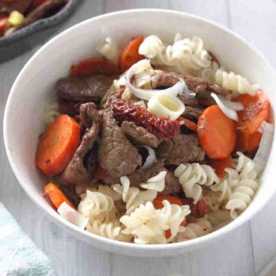 Dairy and Gluten-Free Leftover Steak Pasta