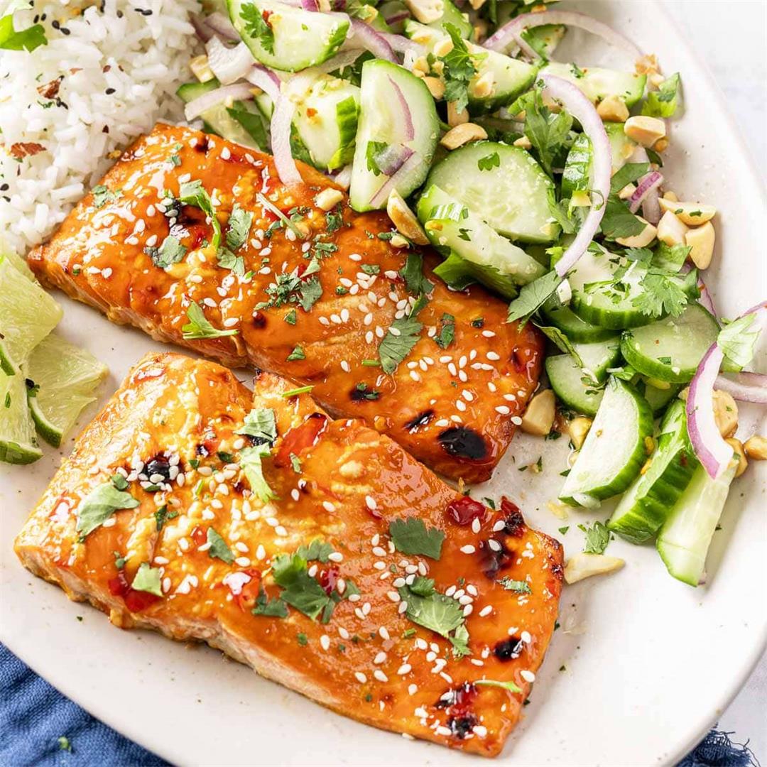 Sweet Chili Salmon with a Thai Cucumber Salad