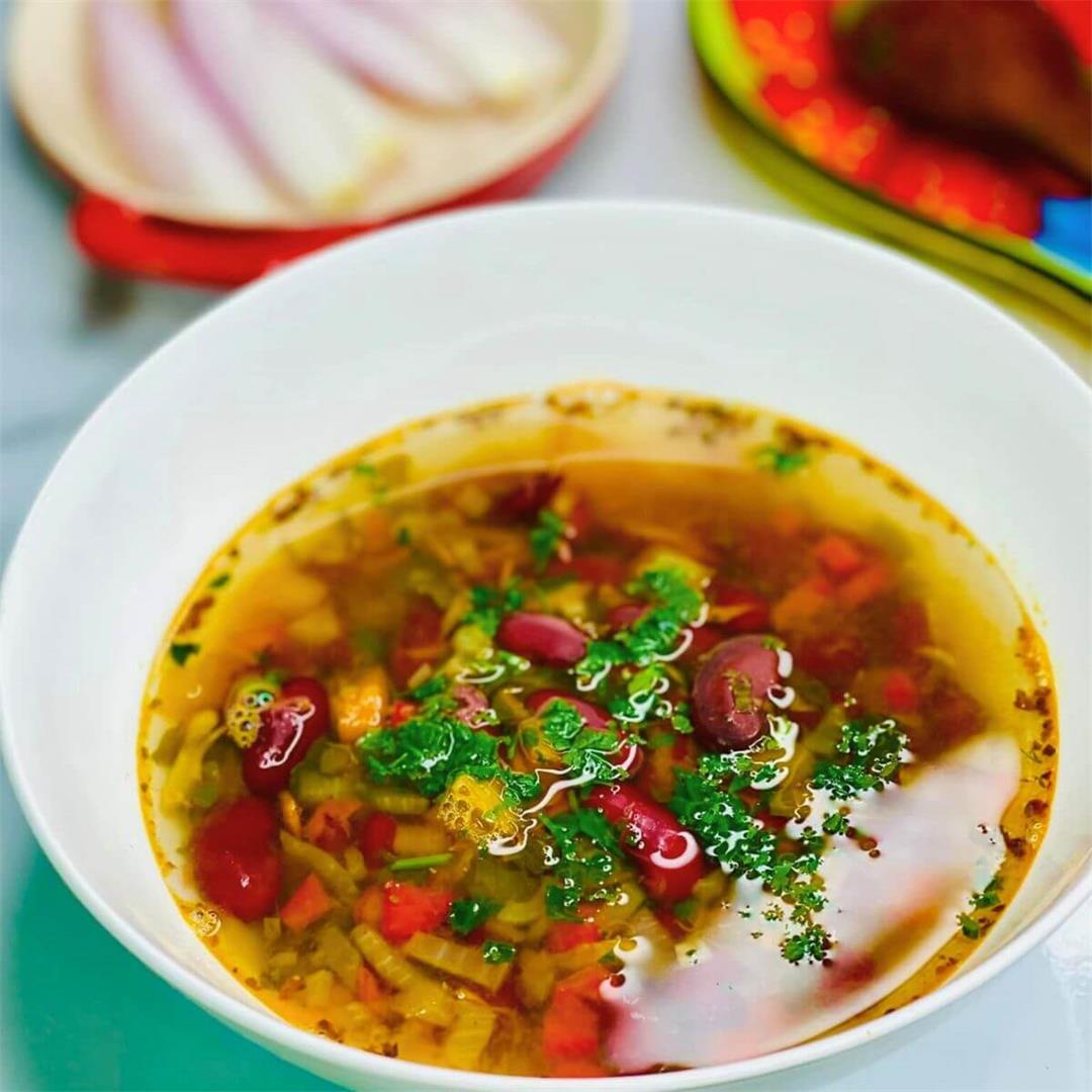 Traditional Romanian Bean Soup (Ciorba De Fasole)