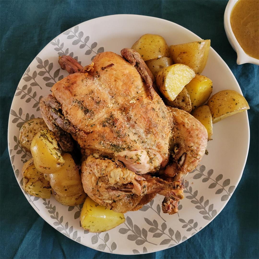 Herbed roasted chicken with potatoes