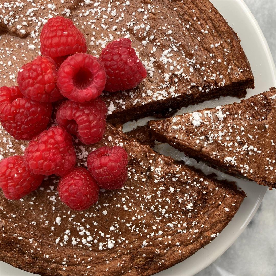 Chocolate Date Mousse Cake with Fresh Raspberries