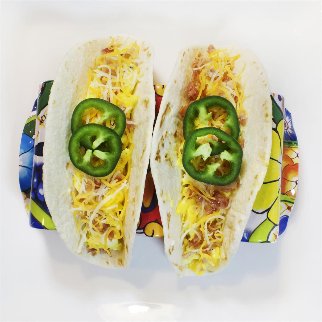 Spicy Cheesy Bacon Breakfast Tacos