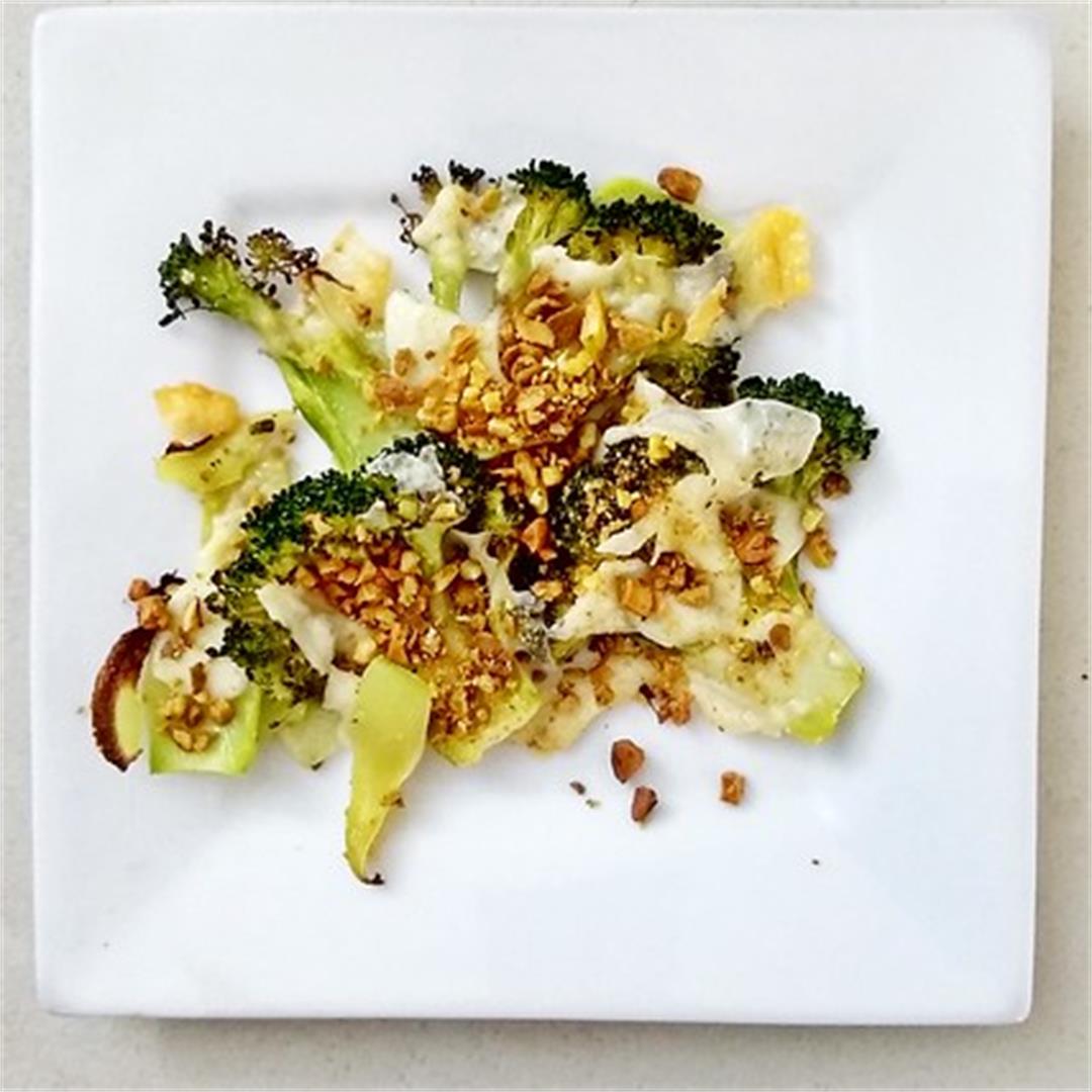 Roast Broccoli with Cheese and Pistachios