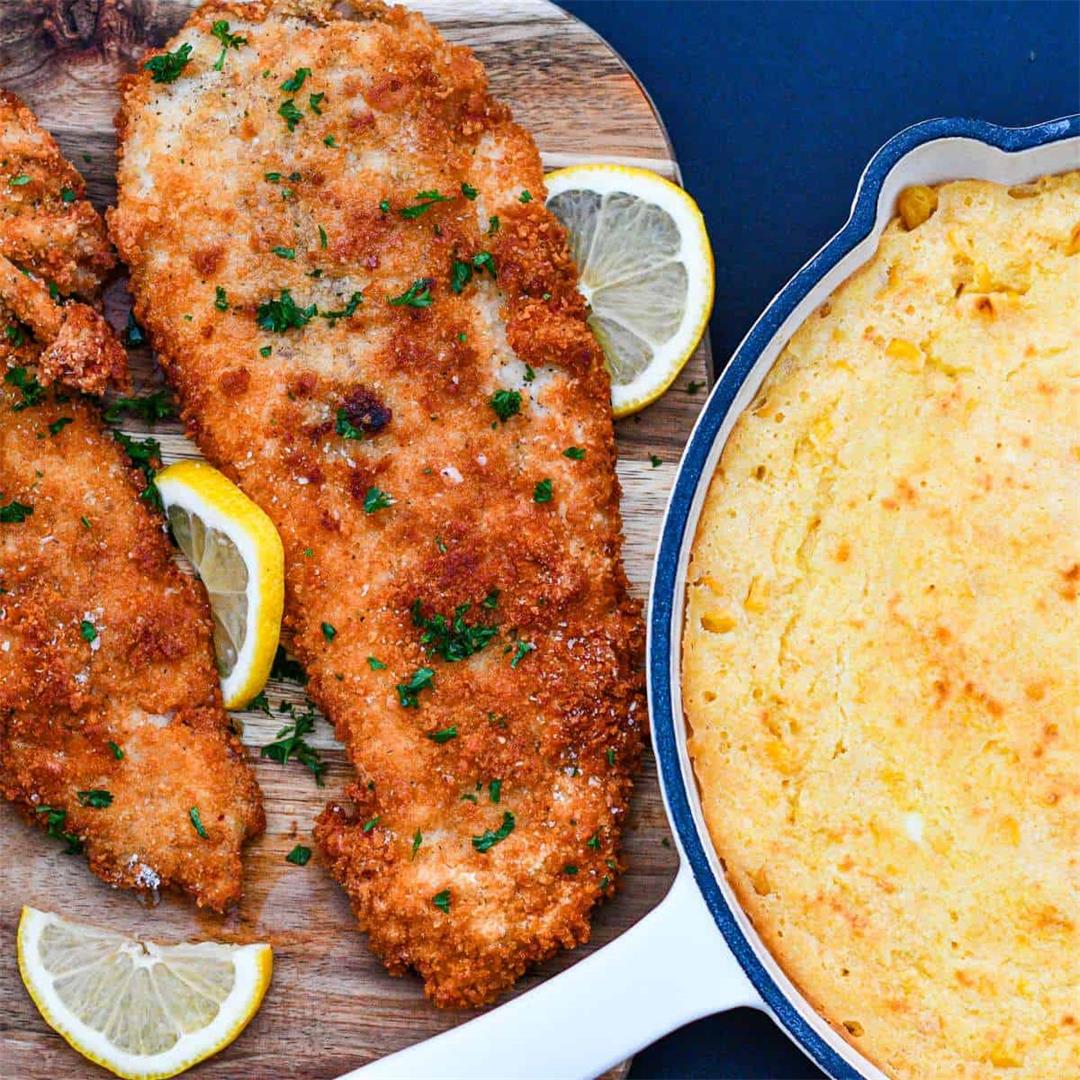 Fried Flounder Recipe with Sweet Corn Spoonbread