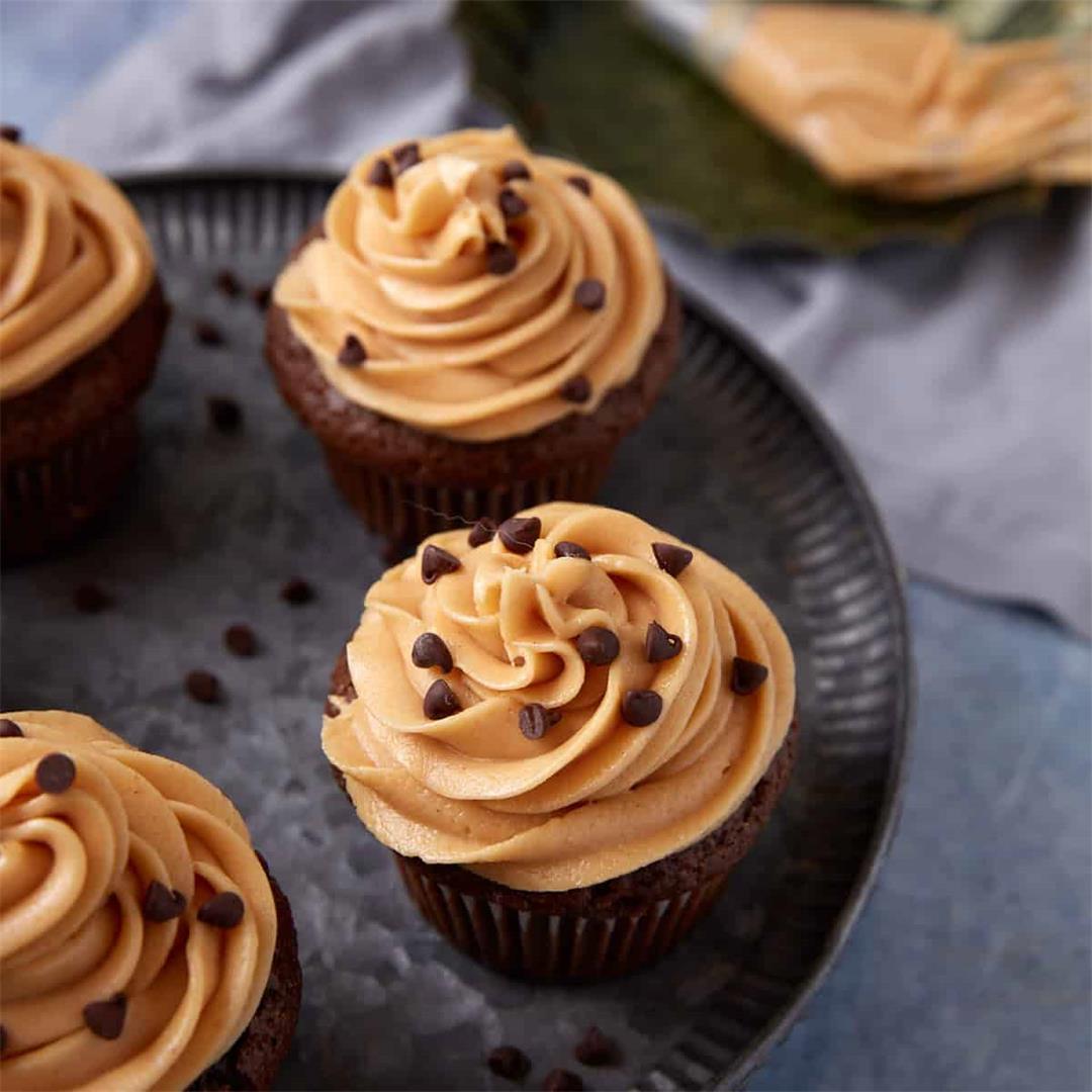 Chocolate Mayonnaise Cupcakes with Peanut Butter Cream Cheese F