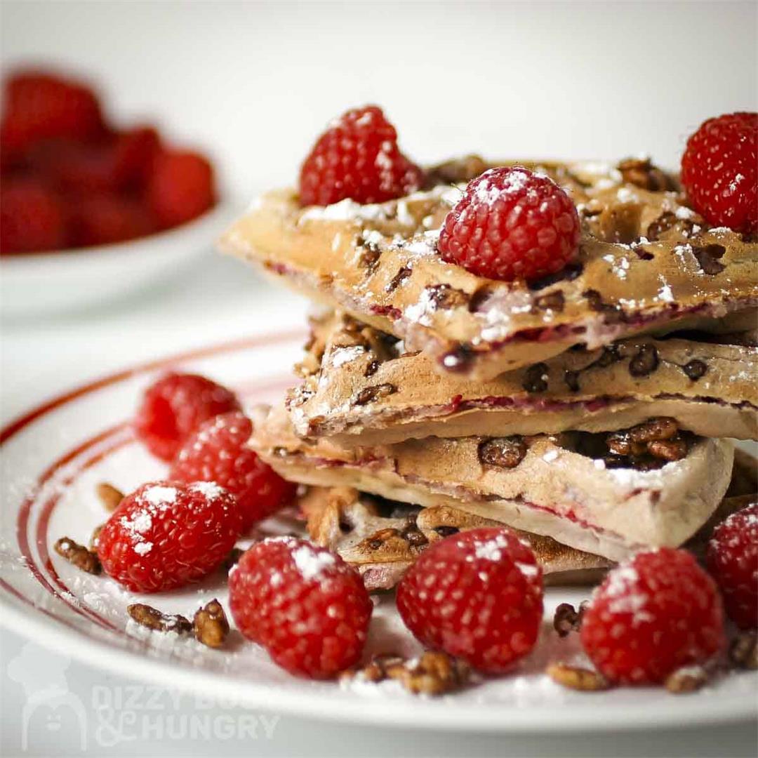 Healthy Waffles With Raspberries and Chocolate Krispies